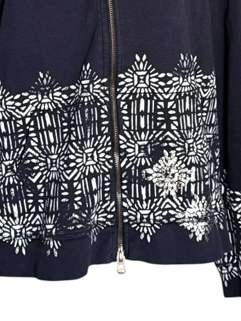 Chico’s Zenergy Navy Zip-Front Hoodie with White Pattern - Picture 5 of 11